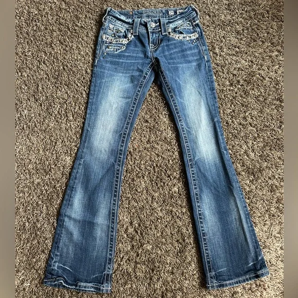 Miss Me Dark Blue Boot Cut Jeans with Silver Details - Picture 2 of 7